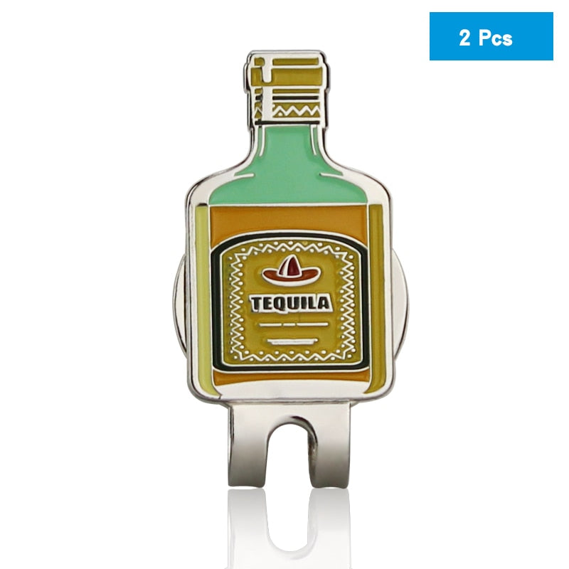 Pack 2 Pcs Tequila Bottle Golf Ball Mark W Magnetic Golf Hat Clip New Exotic Design Golf Marker Training Aids Drop Ship