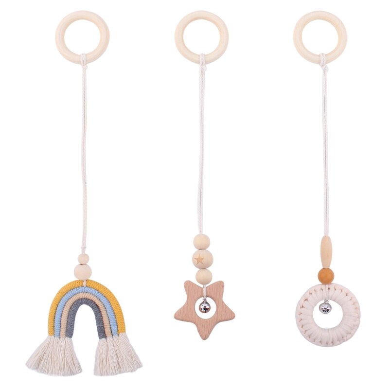 3 Pcs/Set Nordic Baby Gym Frame Game Pendants Sensory Nursery Ring-Pull Toy Wooden Clothes Rack Kids Room Decoration