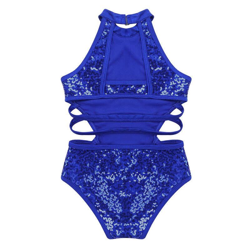 Kids Girls Gymnastics Leotards Child Sparkly Sequins Dancewear Sleeveless
