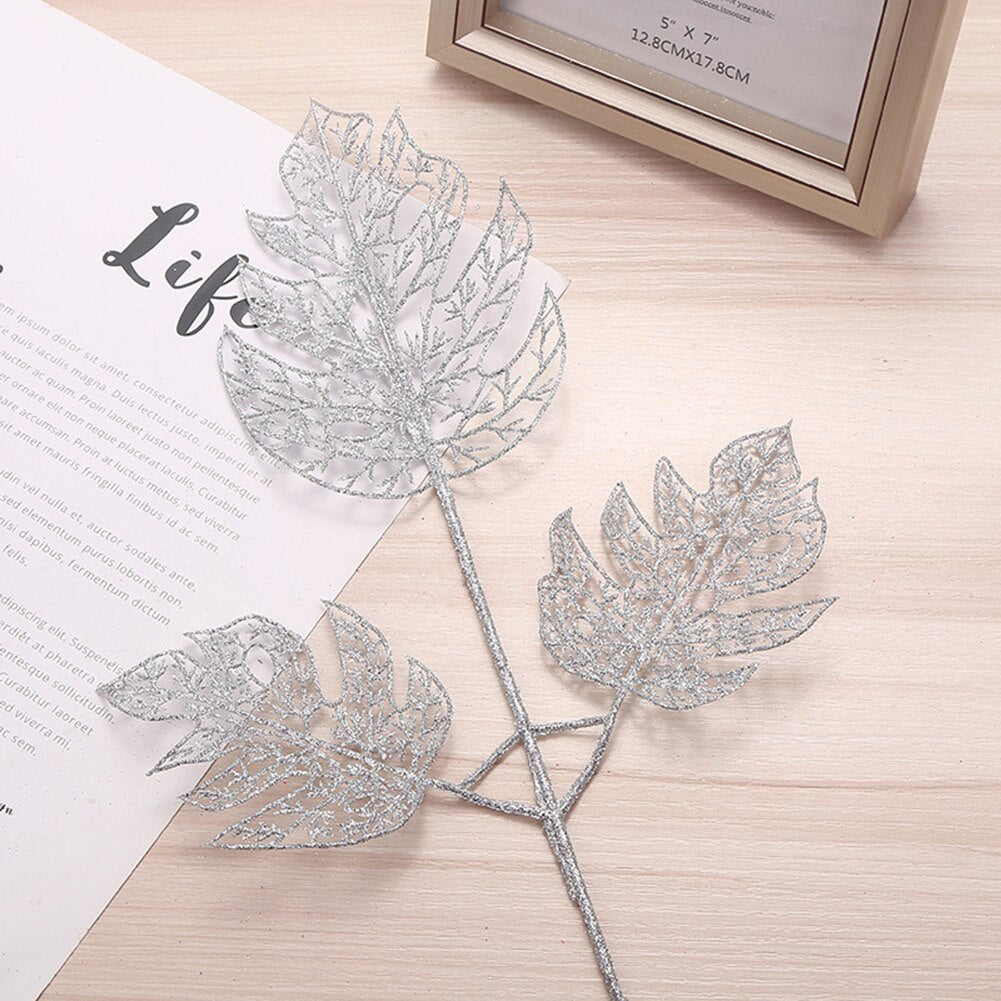 DIY Xmas Tree Garland Hanging Decor Christmas Tree Decor Christmas Hollow Christmas Glitter Tree Branches Simulated Leaves