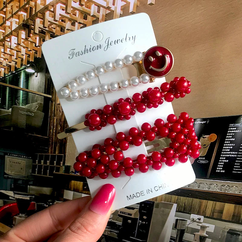 Korean Simulated Pearl Barrettes Beaded Geometric Women Hair Clip Hairgrips Hair Accessories Girls Jewelry Hair Pins