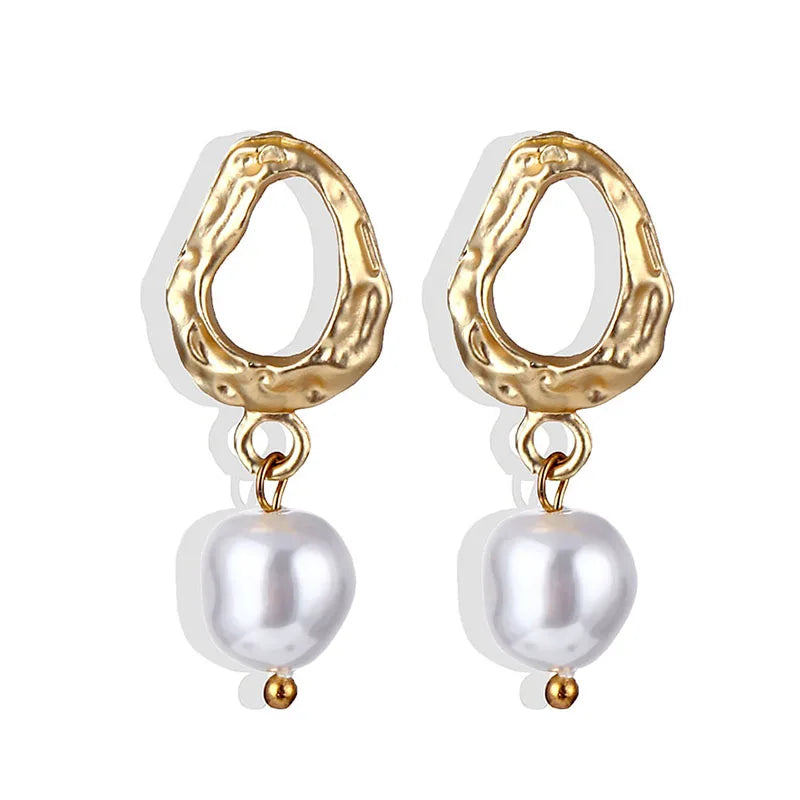 FNIO Big Simulated Pearl Earrings 2019 for Women Lover Geometric Round Heart Drop Dangle Earring Korean Statement Jewelry