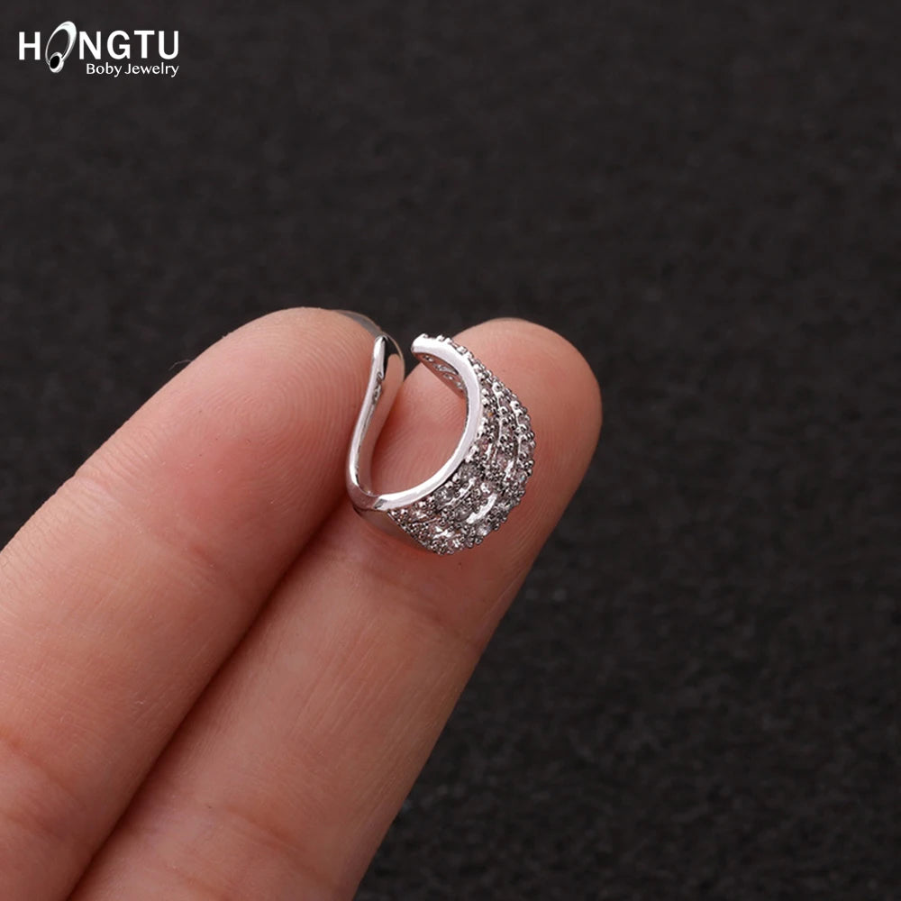 HONGTU 1PC Copper Crystal Ear Cuffs for Women Wrap Cuff Clip on Earrings No Pierce Earrings Fake Earring Piercing Jewellery 2020