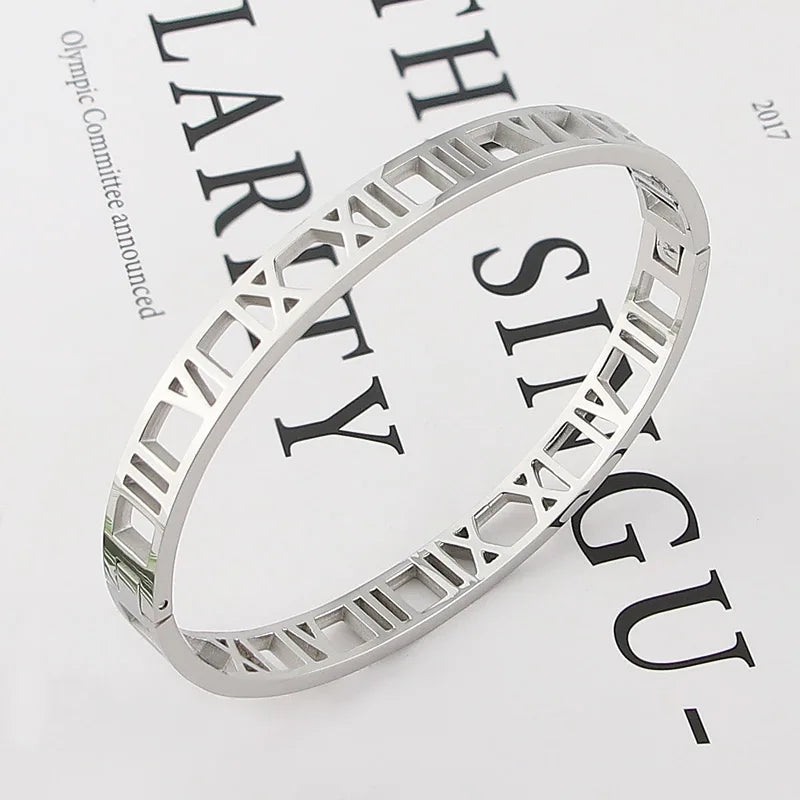 Delicate Hollow Roman Numeral Bracelets & Bangles Titanium Steel Bangle Fine Jewelry for Women Vacuum Plating Bangle