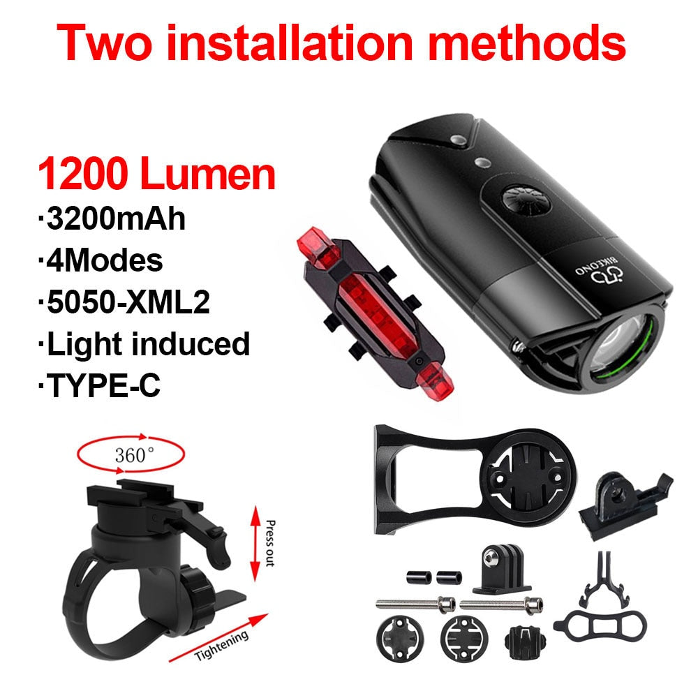 BIKEONO Bicycle Light Bike Accessories Headlight LED Taillight USB Rechargeable Flashlight MTB Cycling Lantern for Bicycle Lamp