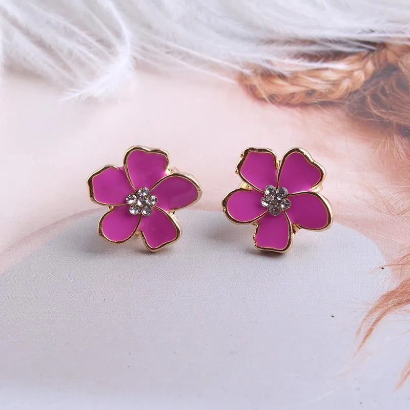 Korea Style Flower Shape Enamel Clip on Earrings Without Piercing for Girls Party Cute Lovely No Hole Ear Clip Jewelry