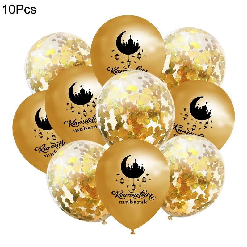 10Pcs Eid Mubarak Latex Balloon Ramadan Kareem Decoration Air Globos Ramadan Mubarak Muslim Islamic Festival Party Supplies 2024