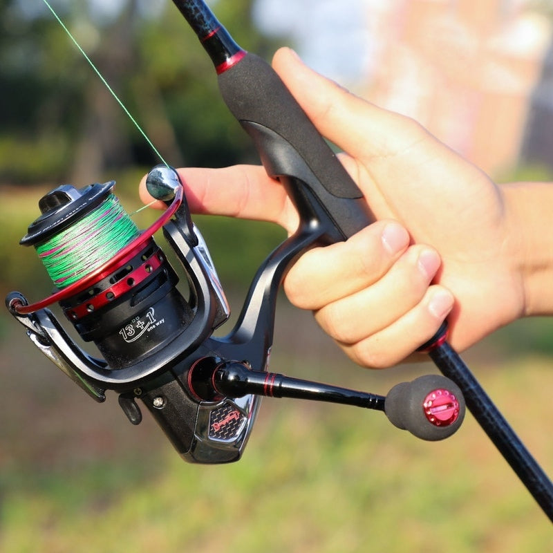 Sougayilang 1.8-2.4m Portable CarbonFishing Rod and 13+1BB Spinning Fishing Reel and Line Bag Fishing Accessories Set