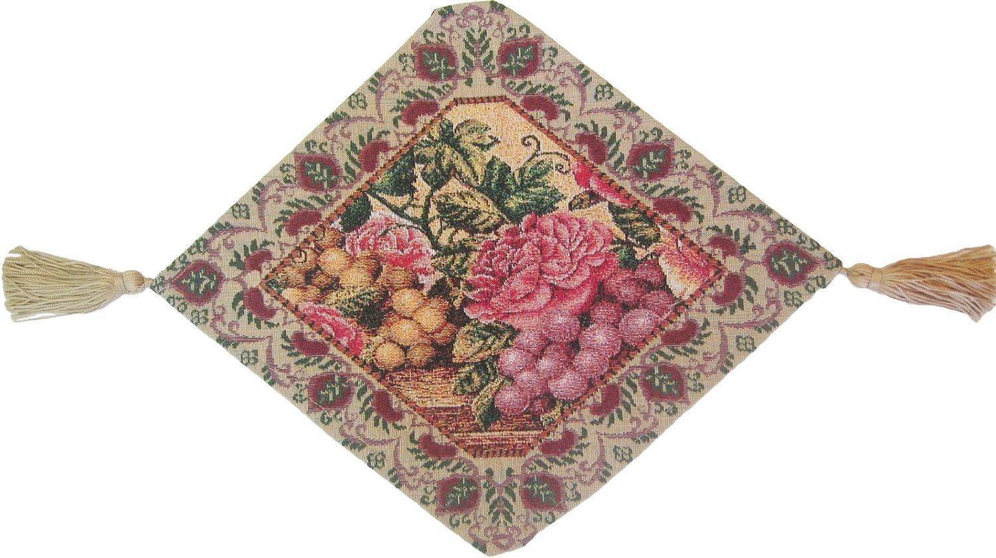DaDa Bedding Romantic Parade of Fruit & Roses Floral Tapestry Table Runner (14426)