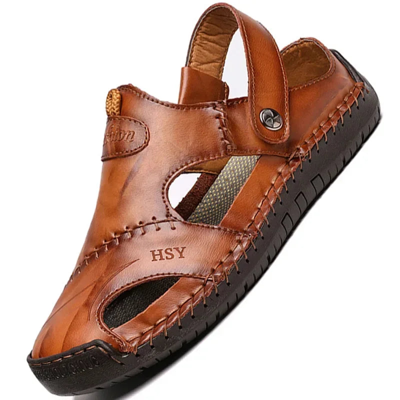 Summer Men's Sandals Leather Sandals Slides Breathable Rome Male Outdoor Beach Slippers Soft Men Beach Sandals
