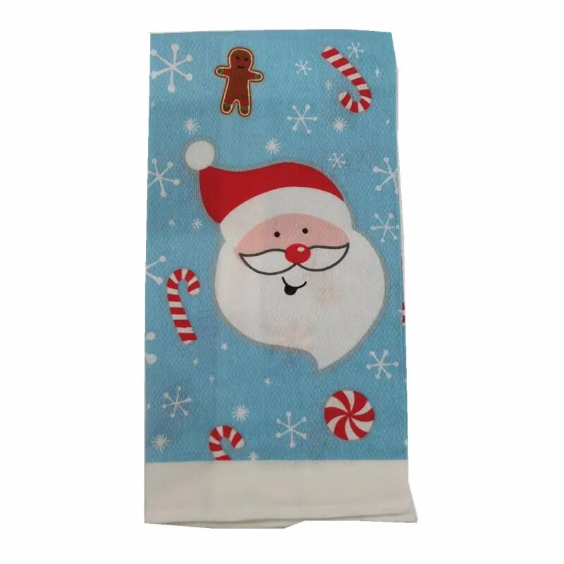 1Pc 38x65cm Thin Christmas Santa Claus Printed Polyester Kitchen Dishcloth Cleaning Cloth Tea Towel Xmas Party