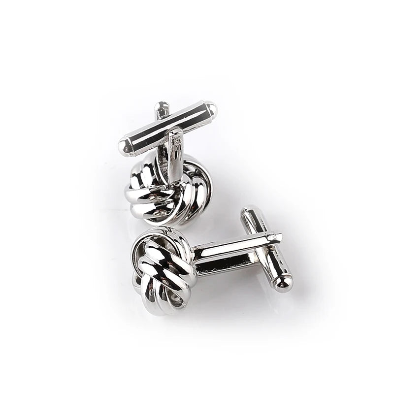 High Quality Knot Cufflinks for Men Shirt Cufflinks Gold Silver Plated Business & Wedding French Grooms Shirt Brand Cuff Links