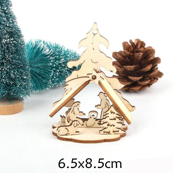 2pcs/Lot DIY Creative Small Hollow Christmas Wooden Ornaments for Home Christmas Party Ornament Decorations Kids Supplies