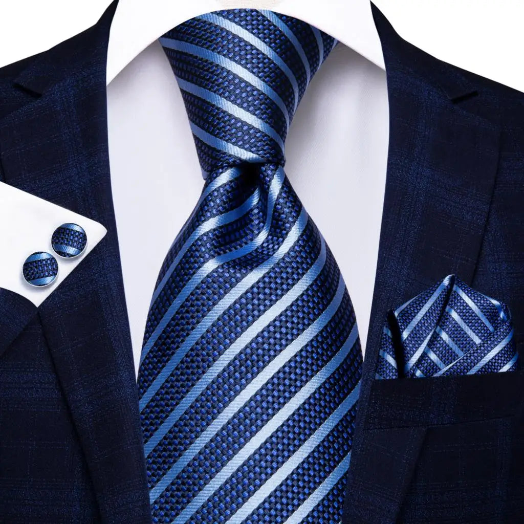 Business Tie for Men Silk Blue Tie Dots Necktie Set Plaid Cufflinks for Wedding Business Tie 150cm Hi-Tie SN-3529