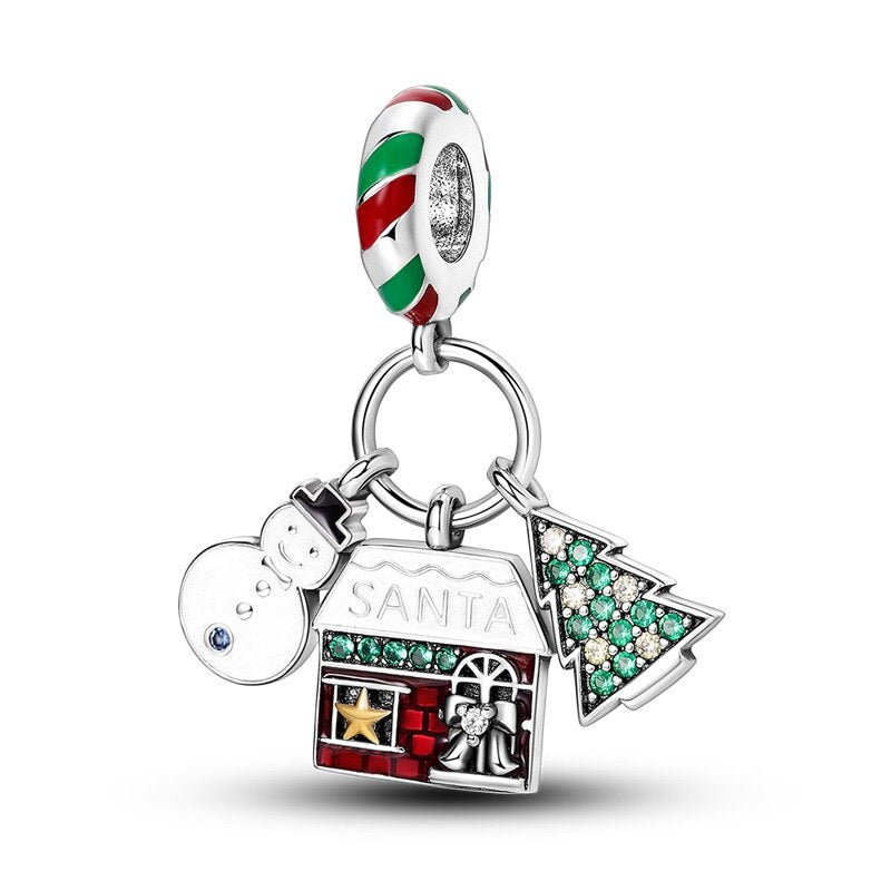 Christmas Plata De Ley 925 New in Red Socks Santa Charm Christmas Tree Beads for Pandora 925 Bracelet Necklace Christmas Jewelry