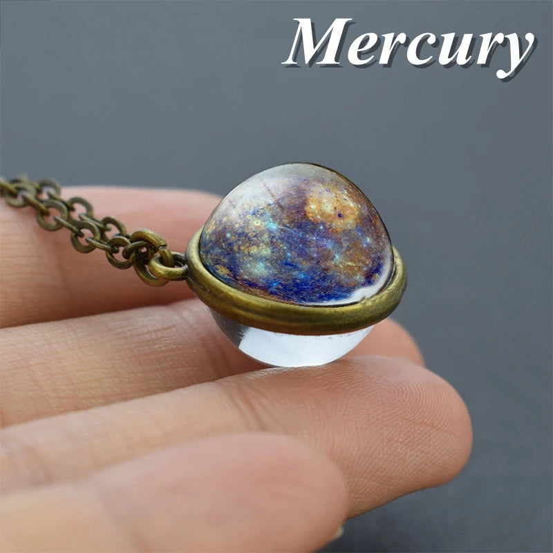 2019 New Glass Ball Galaxy Double Sided Pendant Necklace Universe Planet Jewelry Glass Picture Handmade Statement Necklace