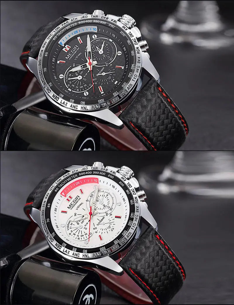 MEGIR Mens Watches Top Luxury Brand Male Clocks Military Army Man Sport Clock Leather Strap Business Quartz Men Wrist Watch 1010