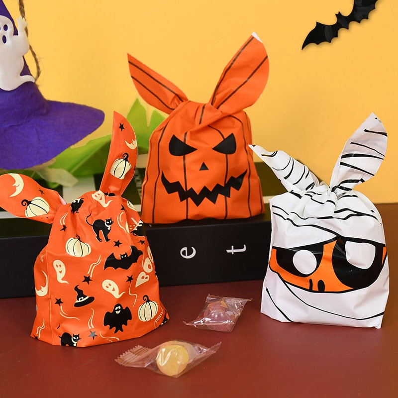25/50pcs Halloween Candy Bags Pumpkin Bat Snack Biscuit Bag Trick or Treat Kids Favors Halloween Party Decoration Supplies