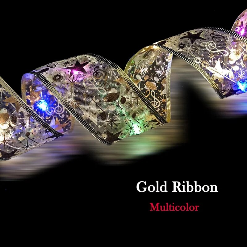 Christmas Decoration LED Ribbon Fairy Lights Christmas Tree Ornaments for Home 2023 DIY Bows Light String Navidad New Year 2024