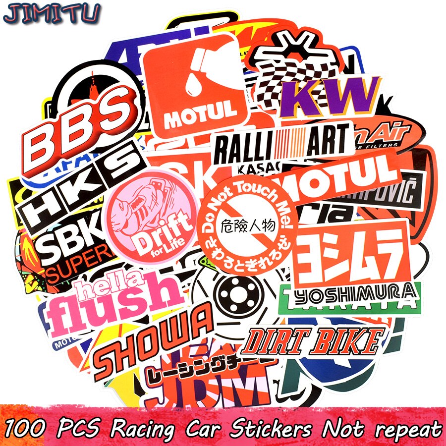 100 PCS Racing Car Stickers Graffiti JDM Car Modification Waterproof Sticker for Motorcycle Bicycle Helmet Motor Suitcase Laptop