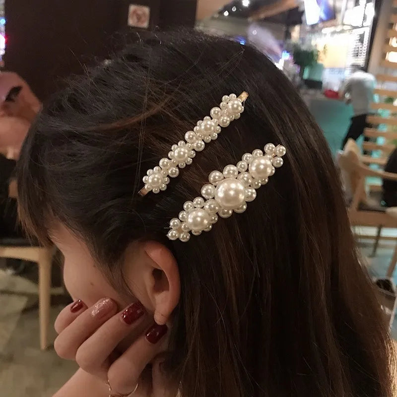 Korean Simulated Pearl Barrettes Beaded Geometric Women Hair Clip Hairgrips Hair Accessories Girls Jewelry Hair Pins