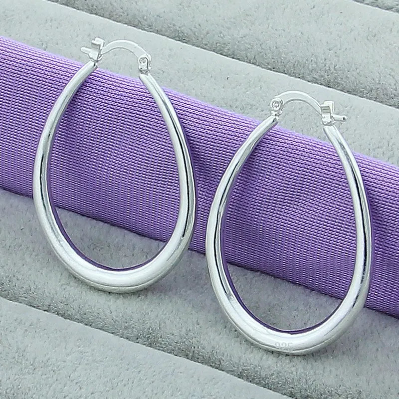 New Trendy 925 Sterling Silver Simple 3.5cm/5cm Circle Round Hoop Earring for Woman Fine Jewelry