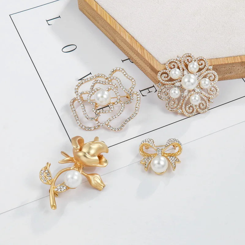 Factory Directly Crystal Diamante and Imitation Pearls Flower Jewelry Brooch Pins DIY Wedding Bouquets Брошь Декор
