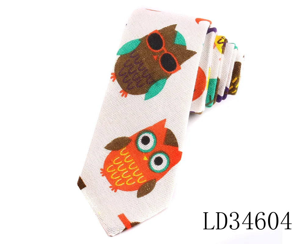 CartoonSkinny Tie for Men Women Narrow Neck Tie for Wedding Casual Cartoon Neckties Classic Suits Slim Cotton Linen Neck Ties