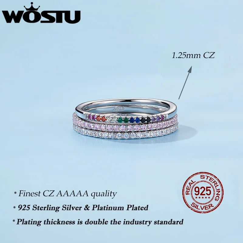 WOSTU Simple Rings 100% 925 Sterling Silver Shimmering Wish Stackable Ring for Women Wedding