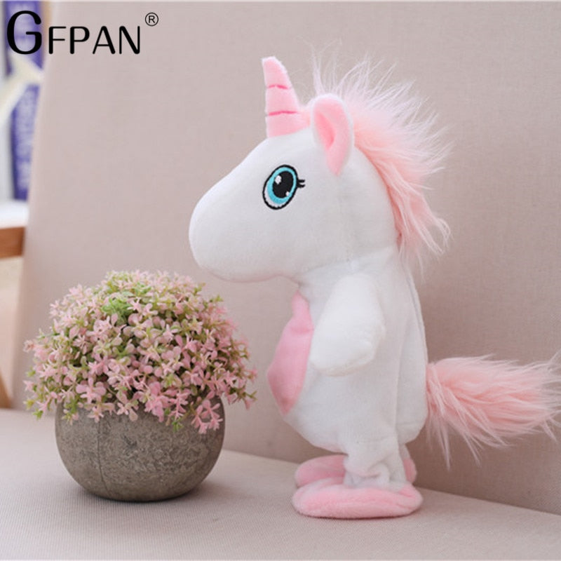 25cm Magic Unicorn Walking& Talking Stuffed Animal Horse Toy Sound Record Unicorn Plush Fantasy for Kids