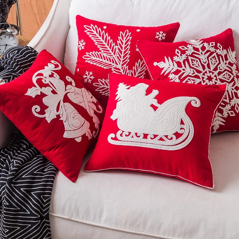 2023 Christmas Pillowcases Embroidered Cushion Cover Cotton Canvas Pillow Case C
