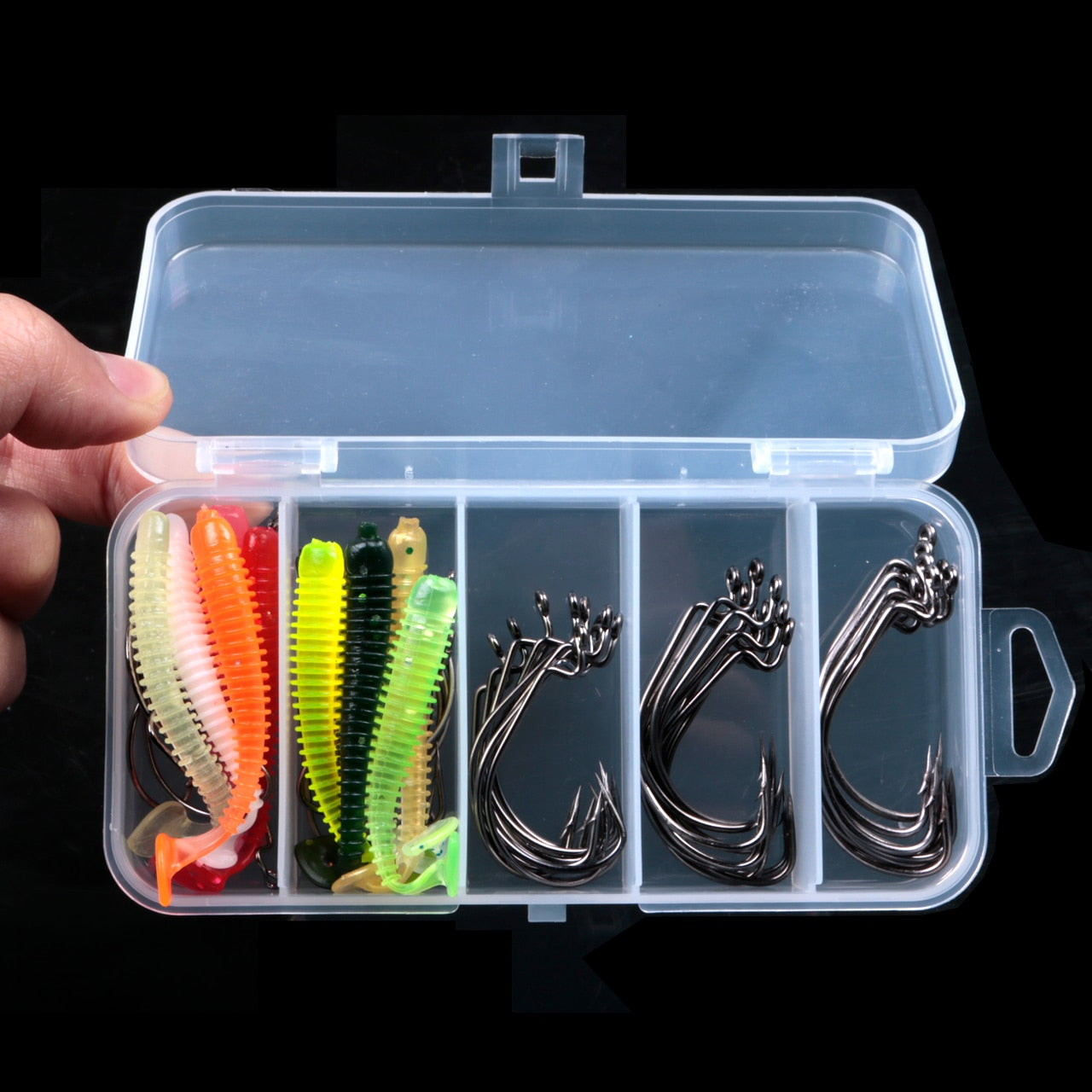 60pcs/Lot Sea Fishing Hook With Soft Lures 2#1#1/0#2/0#3/0# Carp Snap Fishing Big Hooks Tackles Accessories Fish Hook With Box