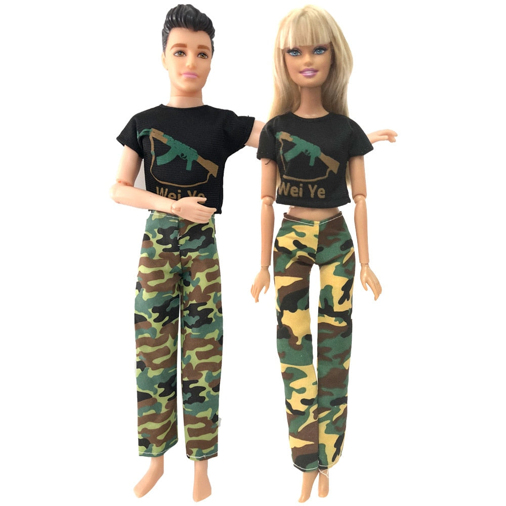 NK Mix 2 Pcs /Set Daily Wear Casual Couple Doll Dress for Barbie Doll Accessories Boy Girl Clothes Toy for Ken Doll 2GK JJ