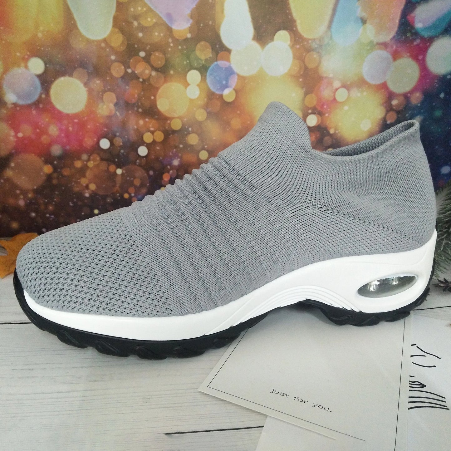 2023 Spring Women Sneakers Shoes Flat Slip on Platform Sneakers for Women Black Breathable Mesh Sock Sneakers Shoes