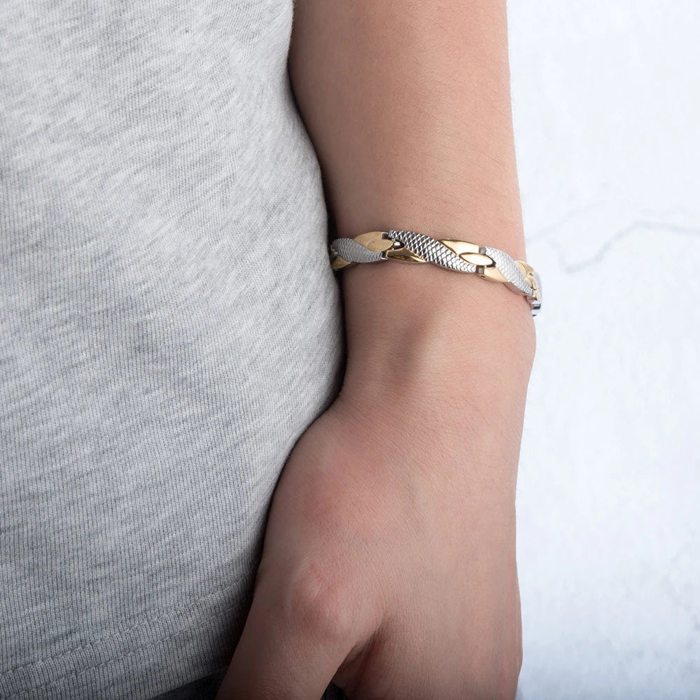 Vinterly Health Energy Bracelet Male Cross Stainless Steel Magnetic Bracelet Men Gold-Color Chain Link Bracelet for Men Jewelry