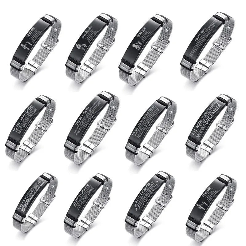 Meaeguet Personalized Bangle Men's Slide Mesh Bracelet Customized Name Wristband Stainless Steel Male Bileklik Pulseira
