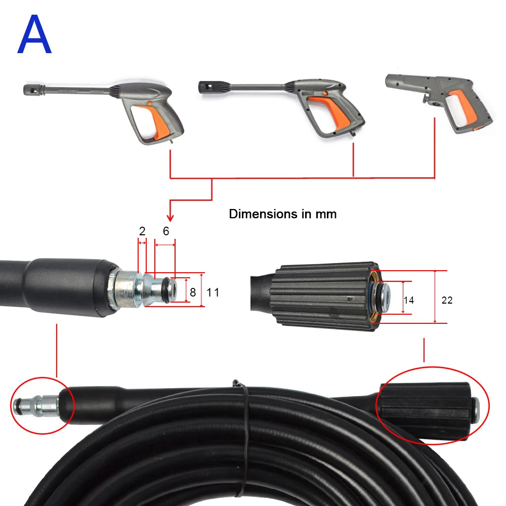 6m 10 Meters 160bar 2320psi High Pressure Water Cleaning Hose Cord Pipe for Interskol Elitech High Pressure Washer Hose