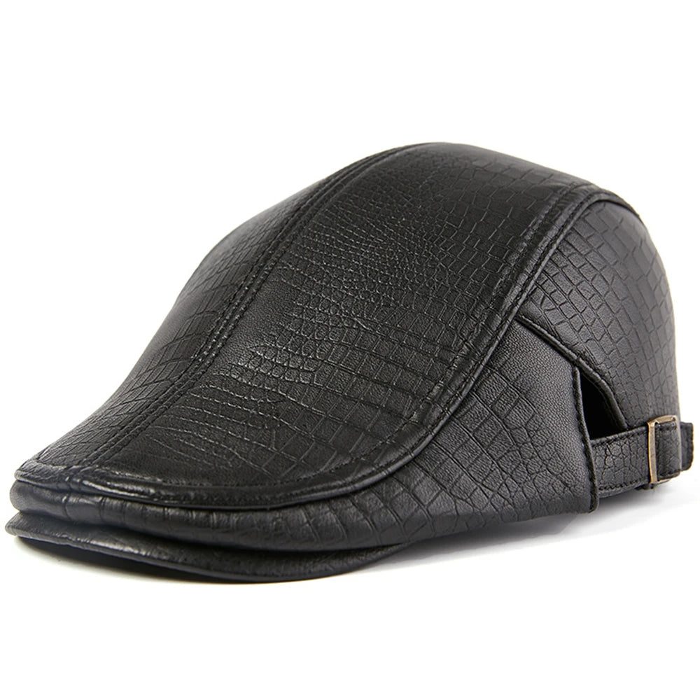 BUTTERMERE Men Beret Hat Real Leather Flat Cap Sheepskin Autumn Winter Male Brown Adjustable High Quality Gatsby Mens Beret Caps
