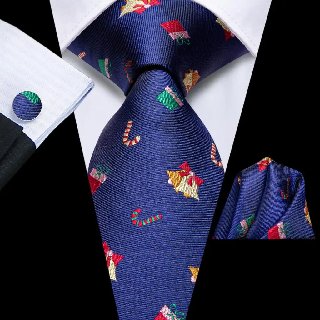 Business Tie for Men Silk Blue Tie Dots Necktie Set Plaid Cufflinks for Wedding Business Tie 150cm Hi-Tie SN-3529