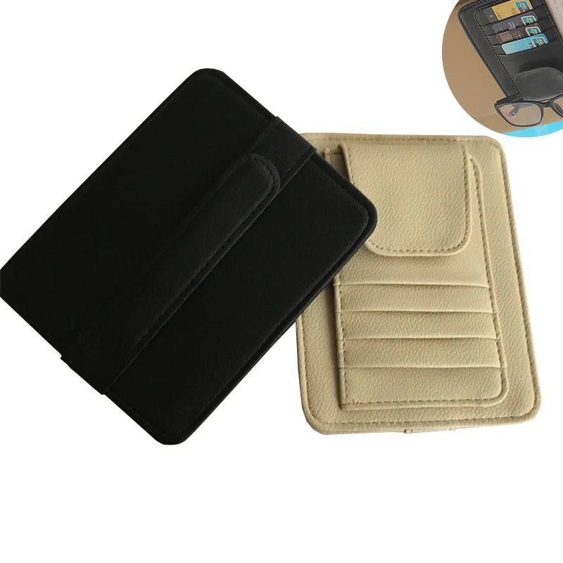 PU Car Vehicle Sun Visor Sunglasses Eyeglasses Glasses Holder Storage Clip Credit Card Package ID Storage Pen Bag With 3 Color