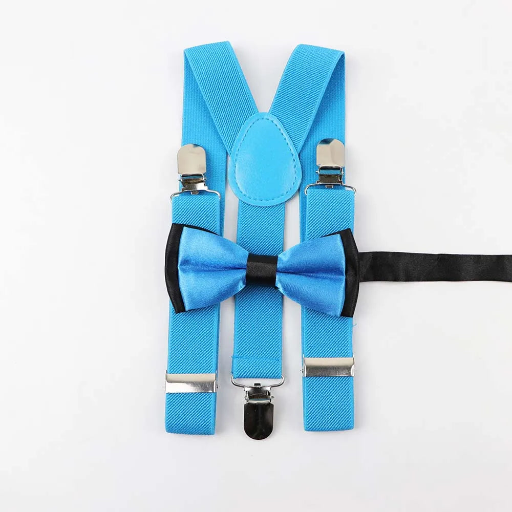 Solid Color Children Belt Bowtie Set Baby Boys Suspenders Polyester Y-Back Braces Two Colors Bow Tie Adjustable Elastic Kids