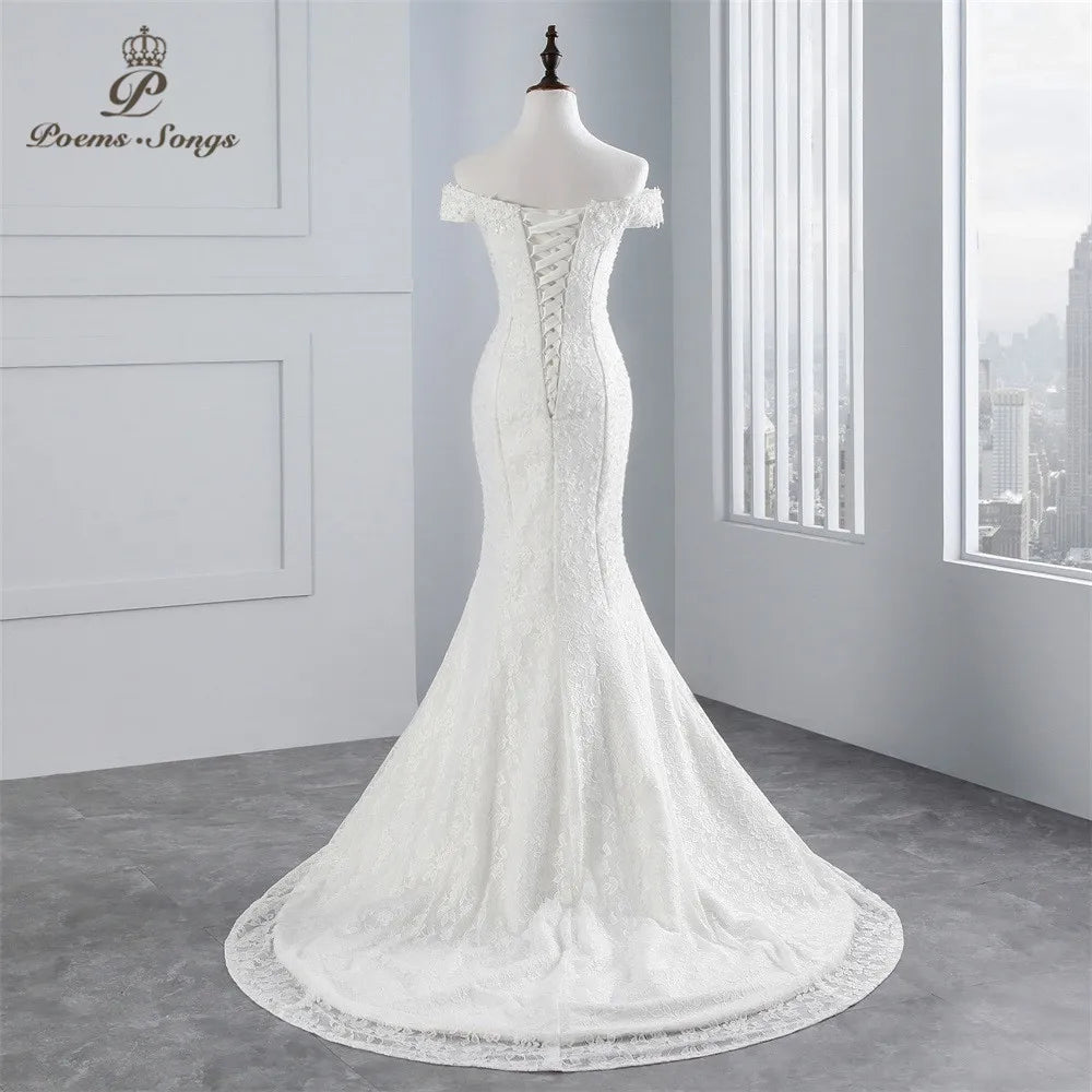 PoemsSongs Real Photo Boat Neck Beautiful Lace Wedding Dress for Wedding Vestido De Noiva Mermaid Wedding Dress