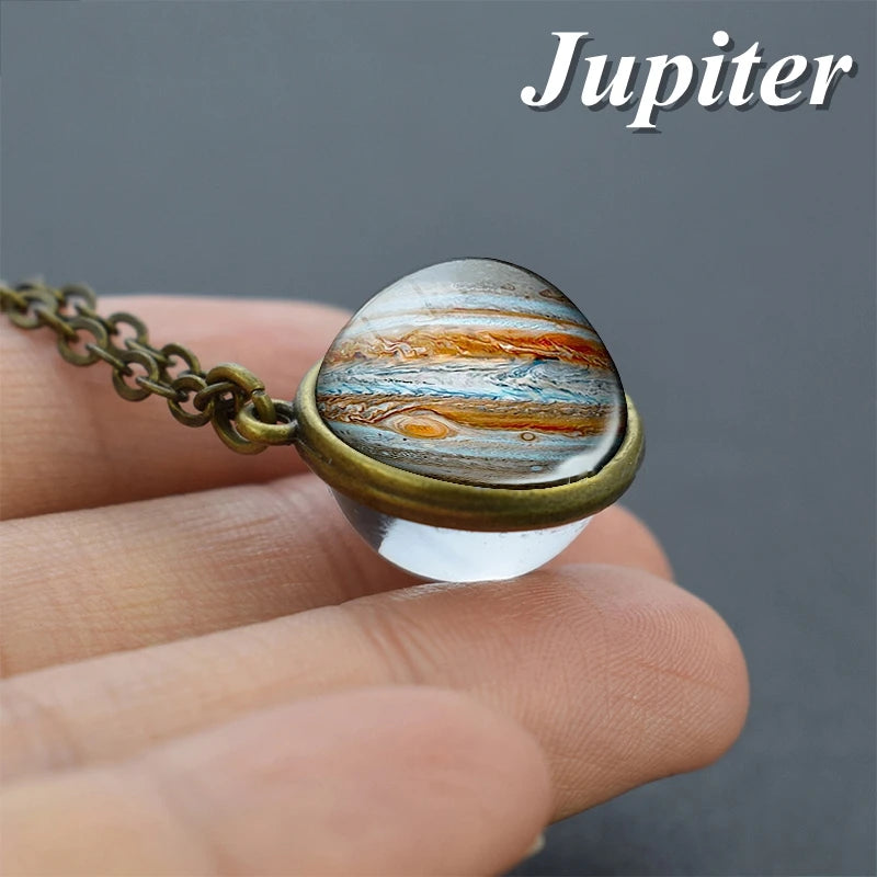 2019 New Glass Ball Galaxy Double Sided Pendant Necklace Universe Planet Jewelry Glass Picture Handmade Statement Necklace