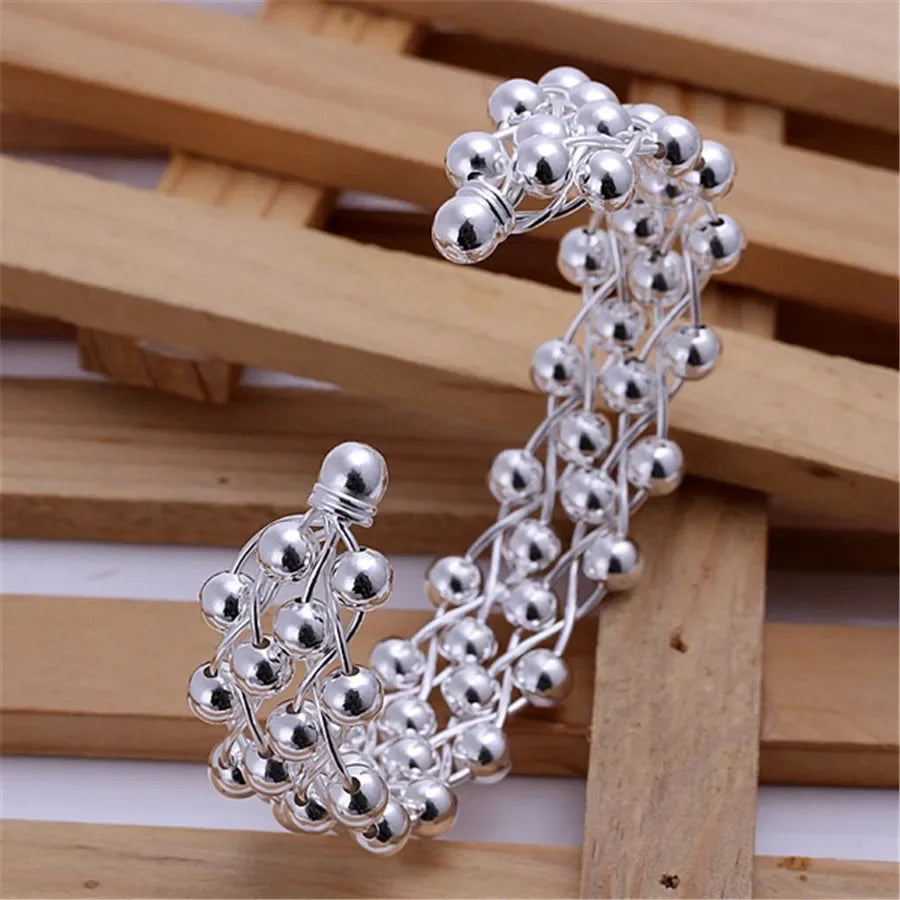 925 Silver Color Exquisite Luxury Gorgeous Fashion Wedding Women Lady Bracelet Bangle Charm Stamped Nice Birthday