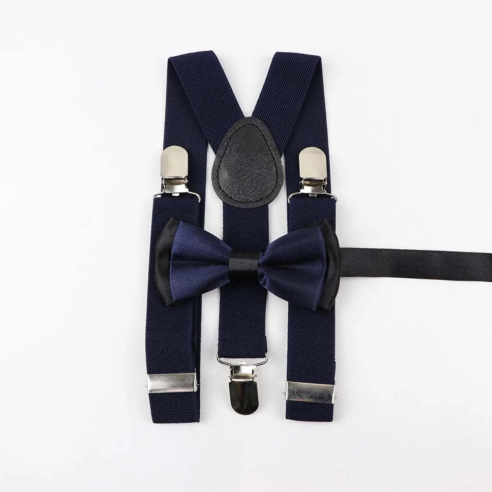 Solid Color Children Belt Bowtie Set Baby Boys Suspenders Polyester Y-Back Braces Two Colors Bow Tie Adjustable Elastic Kids