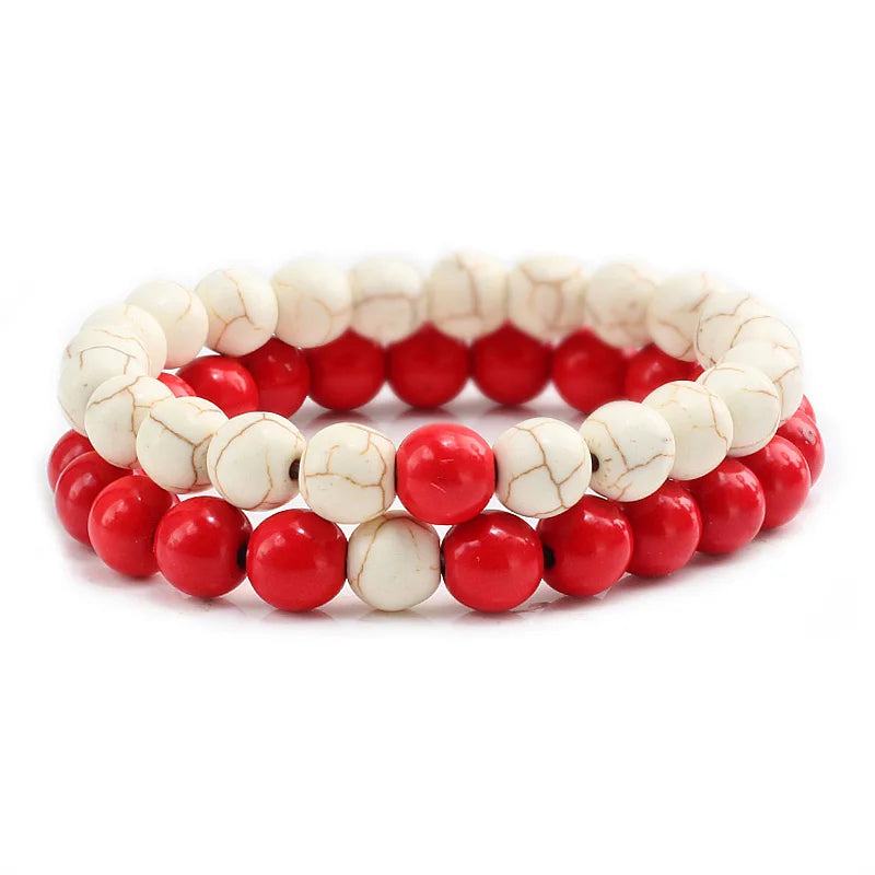 2Pcs/Set Couple Distance Beaded Bracelet Natural Stone Strand Bracelets Homme Charm Yoga Jewelry for Women Men Best Friend