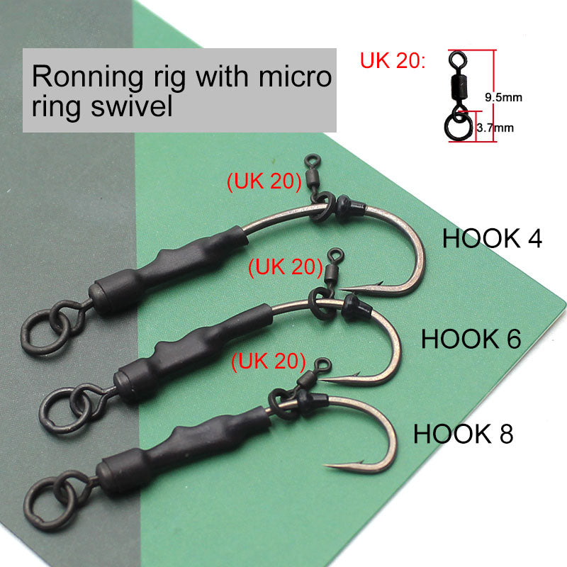 4PCS Carp Rig Coated Barbed Carp Fishing Hook Ready Tied Ronnie Rig Hook Links Hair Combi Chod Rig 4 6 8