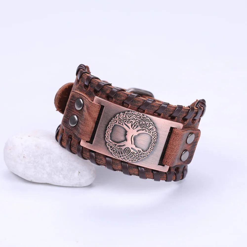 Skyrim Tree of Life Vintage Wrap Wicca Metal Leather Bracelet Amulet Adjustable Cuff Bracelet Vintage Jewelry Men
