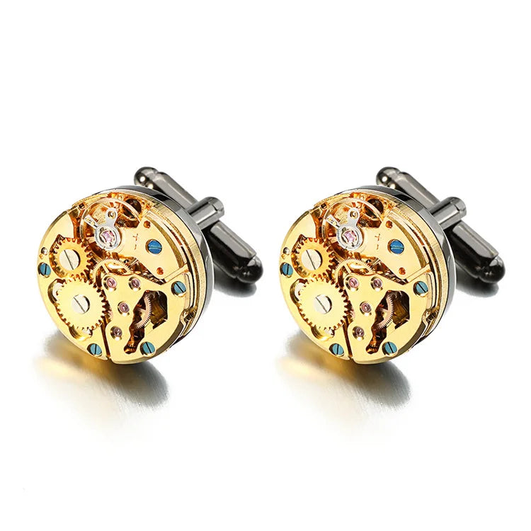 Hot Watch Movement Cufflinks for Immovable Stainless Steel Steampunk Gear Watch Mechanism Cuff Links for Mens Relojes Gemelos