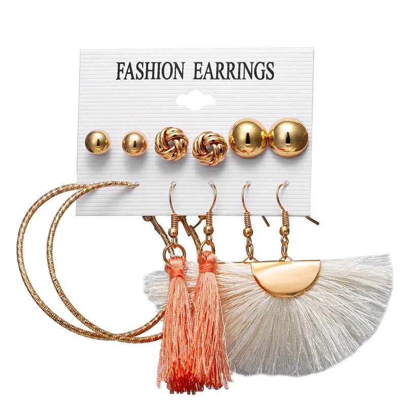 17KM 30 Boho Tassel Earrings Bohemian Long Earrings Set for Women Brincos Geometric Fabric Drop Earring Female Fashion Jewelry